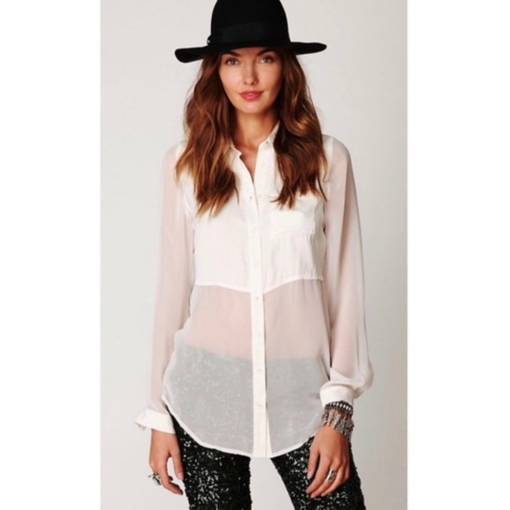 <Free People> Chiffon Button Down Tunic Top Sheer